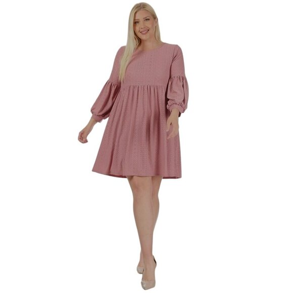 Size 3X 22 24 NEW MAUVE EYELET LANTERN SLEEVE DRESS Special‎ Occasion PLUS SIZE - Picture 1 of 7